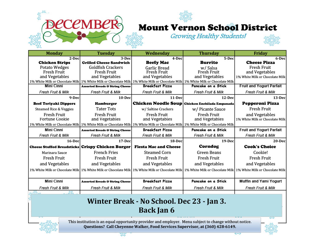 Dec Lunch Menu