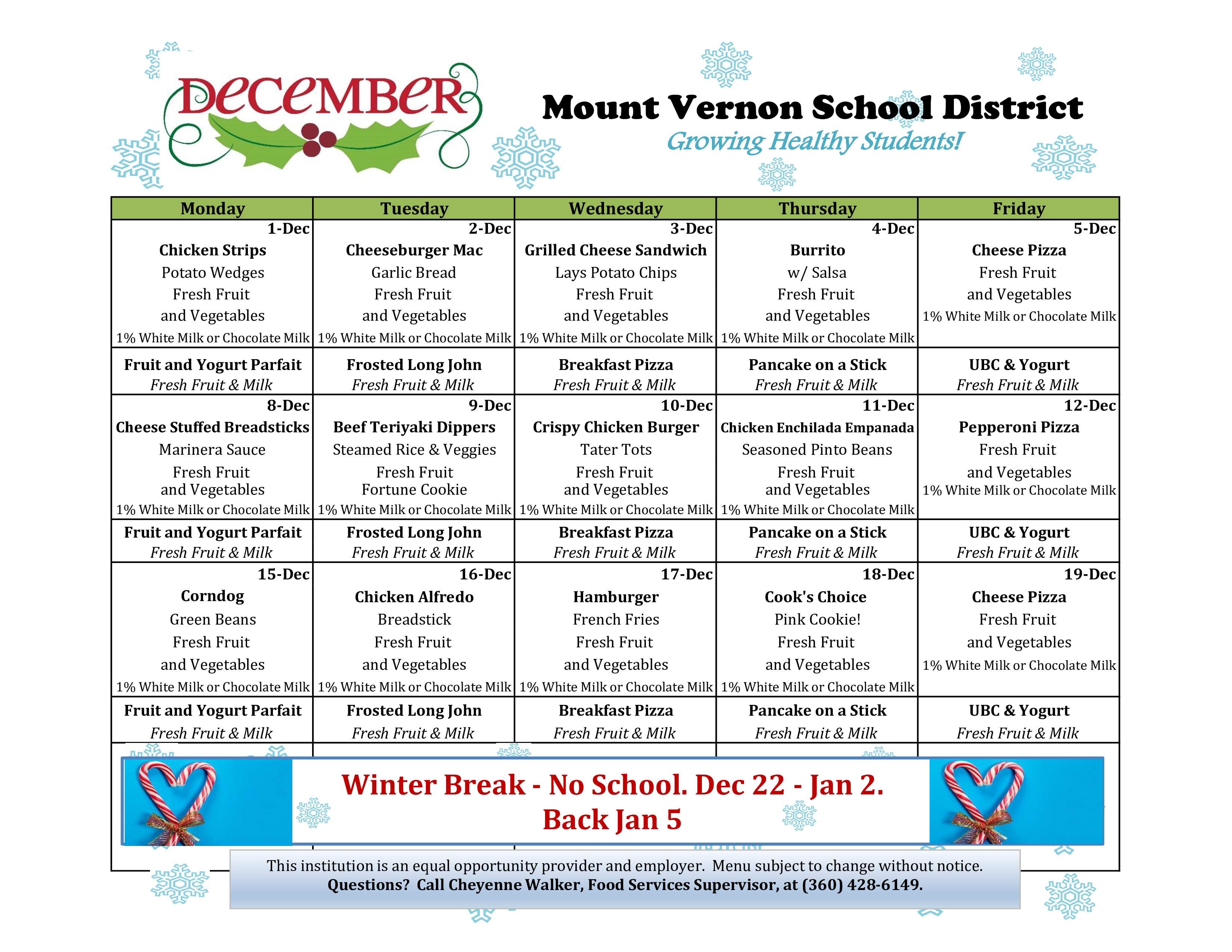 Dec Lunch Menu
