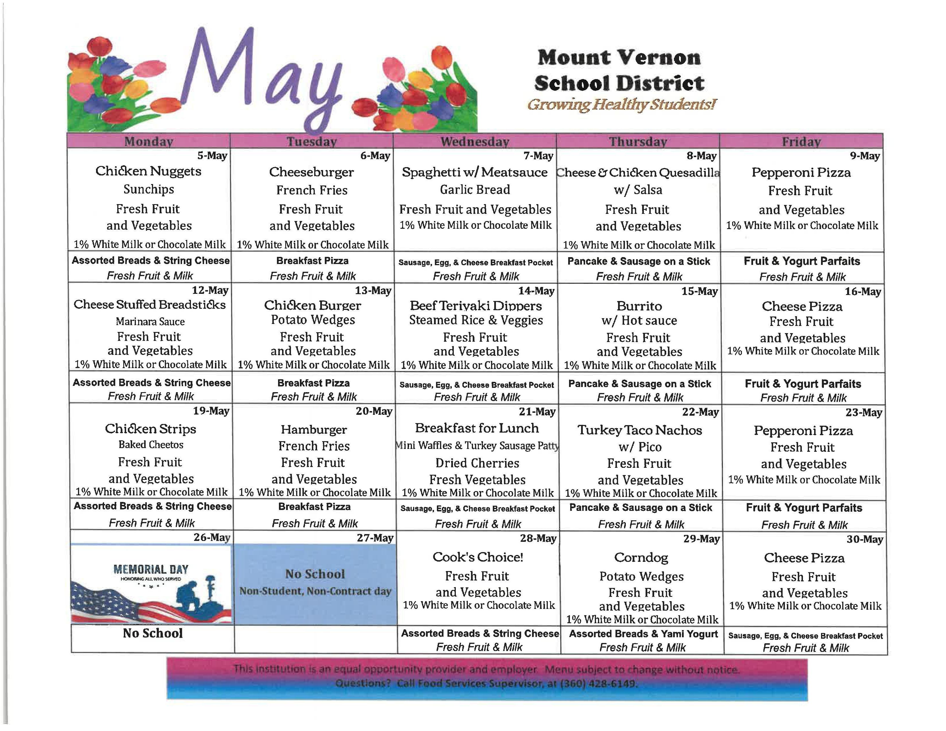 May Lunch Menu