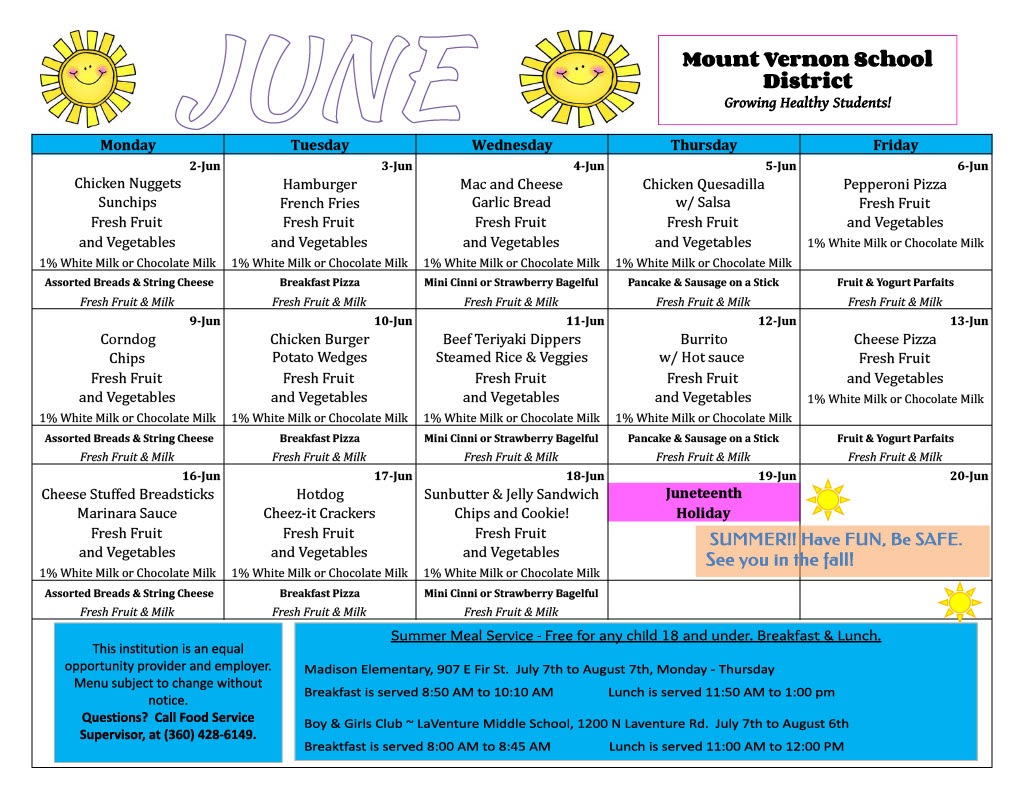 June Lunch Menu 