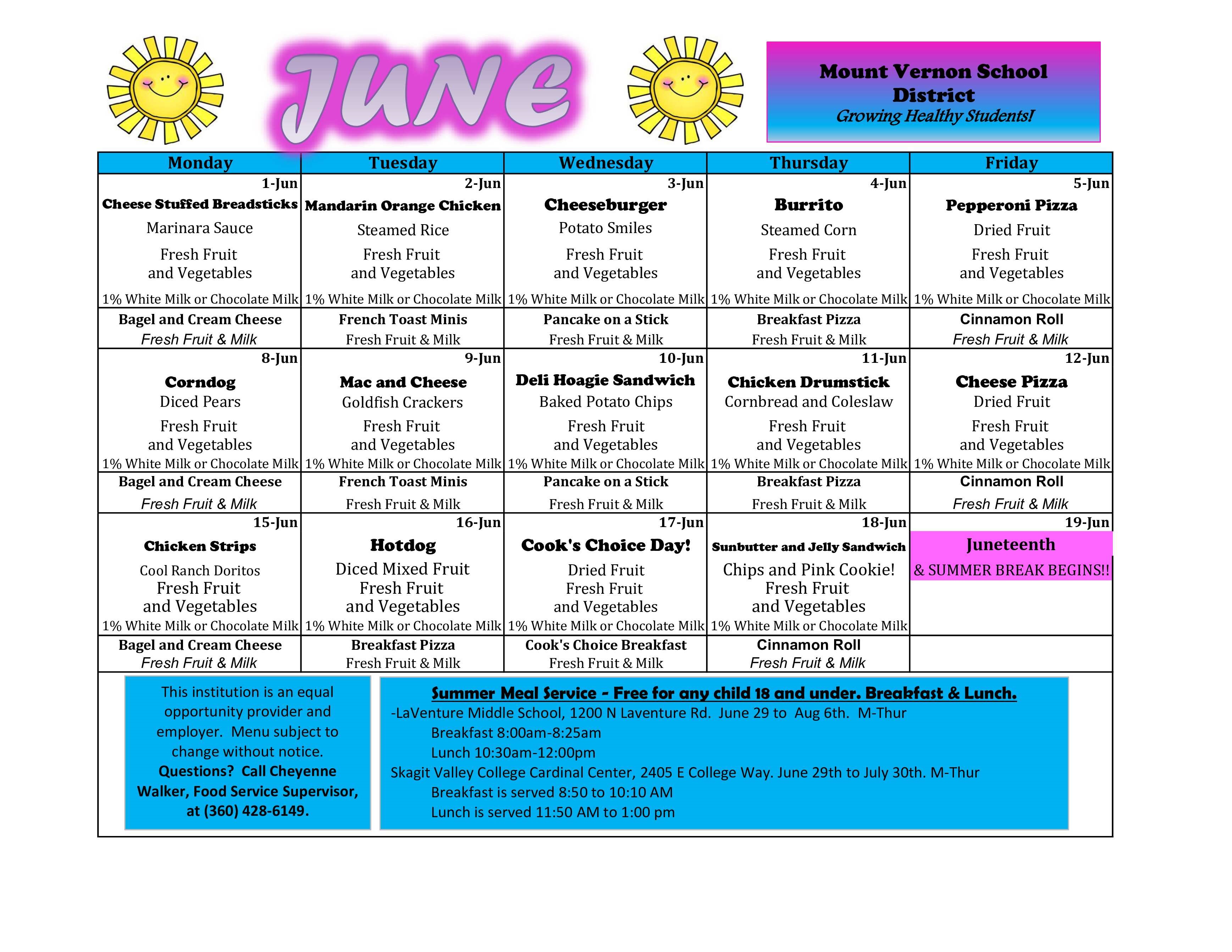 June Lunch Menu 
