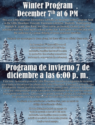 Winter Program Dec 7th at 6PM